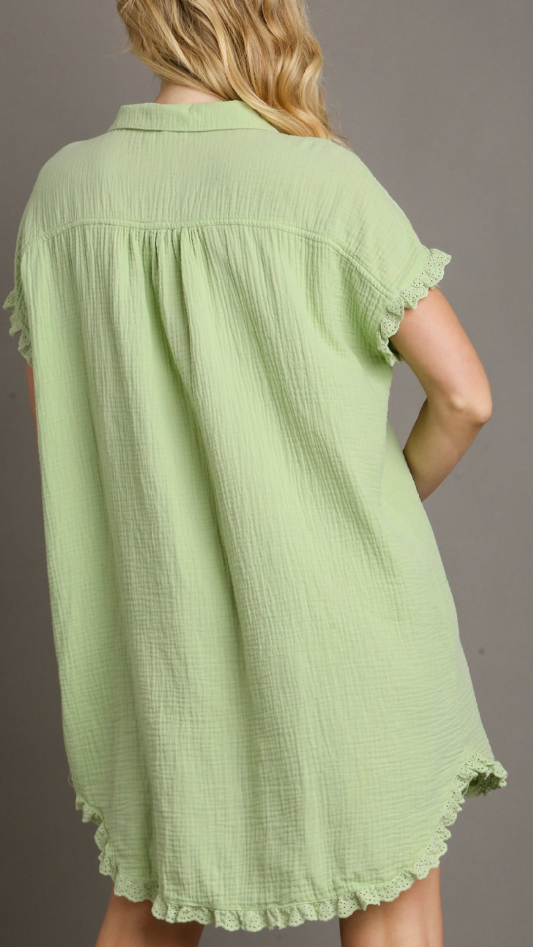 Melon-coloured green dress