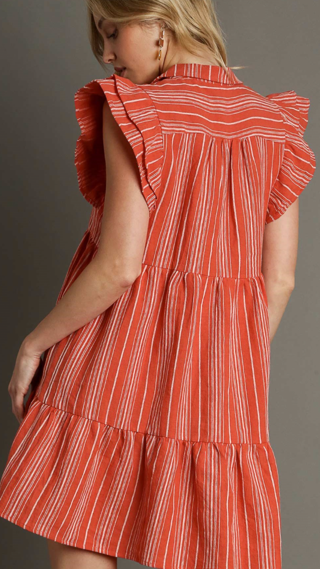 Soft red dress with white stripes