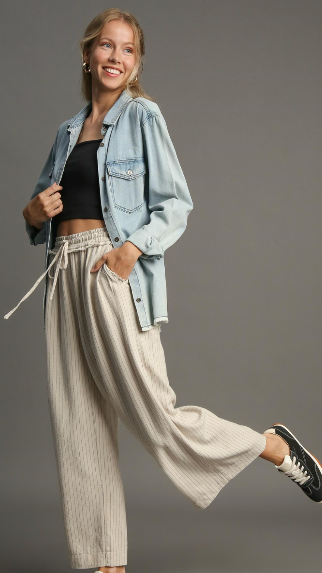 Linen Blend Striped Pants