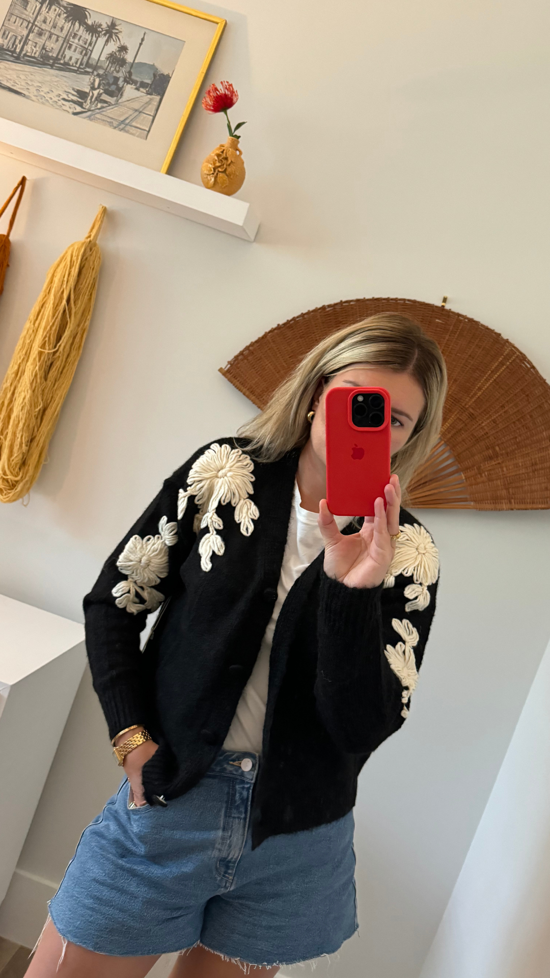 Flower embroidery cardigan