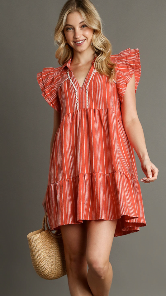 Umgee soft red dress with white stripes