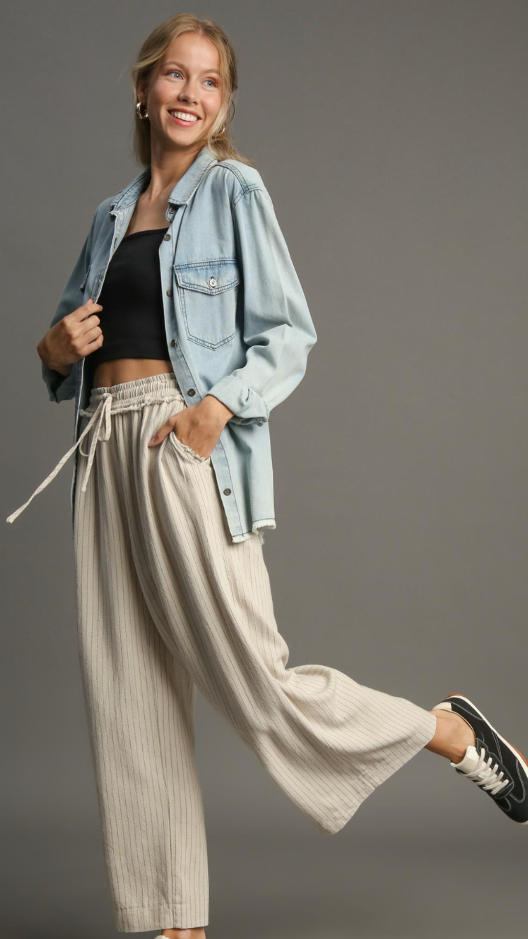 Umgee Linen Blend Striped Pants