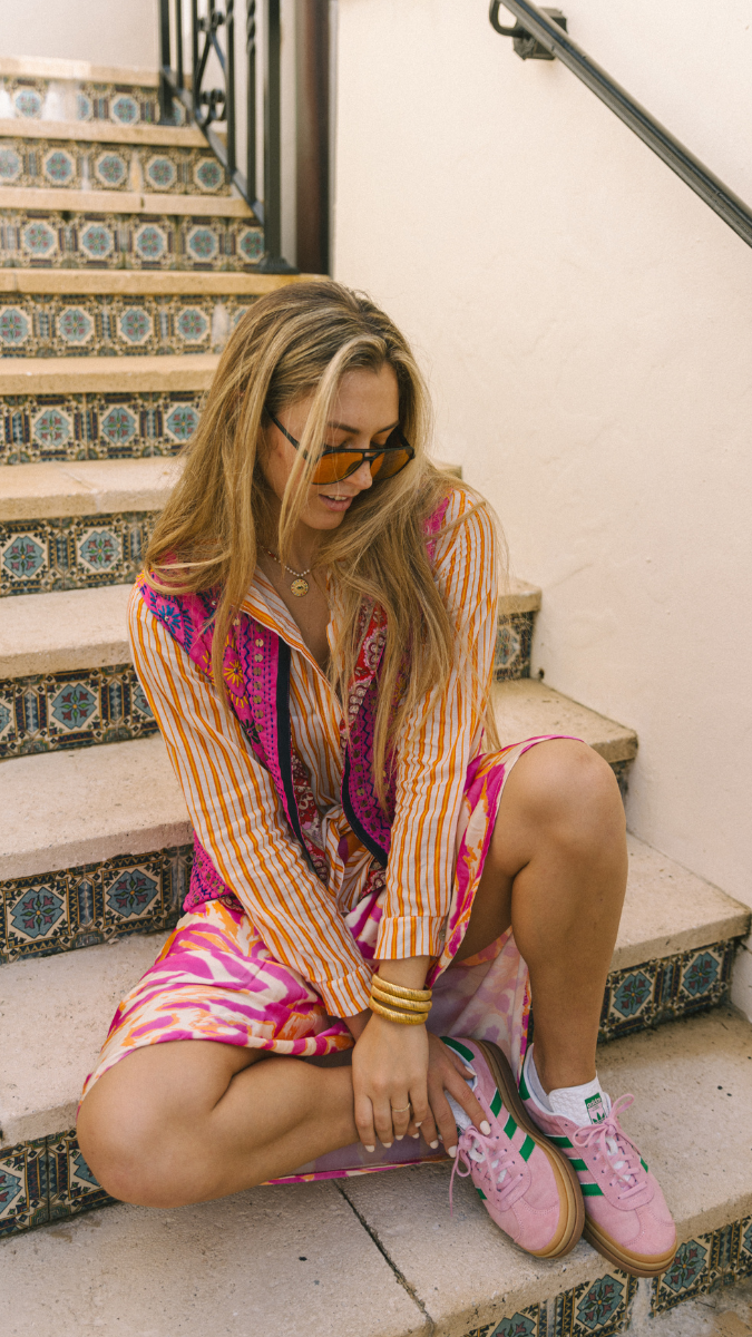 White blouse with orange stripes